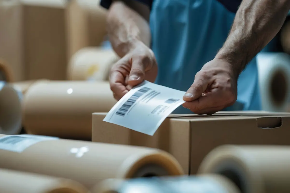 White barcode label for cardboard